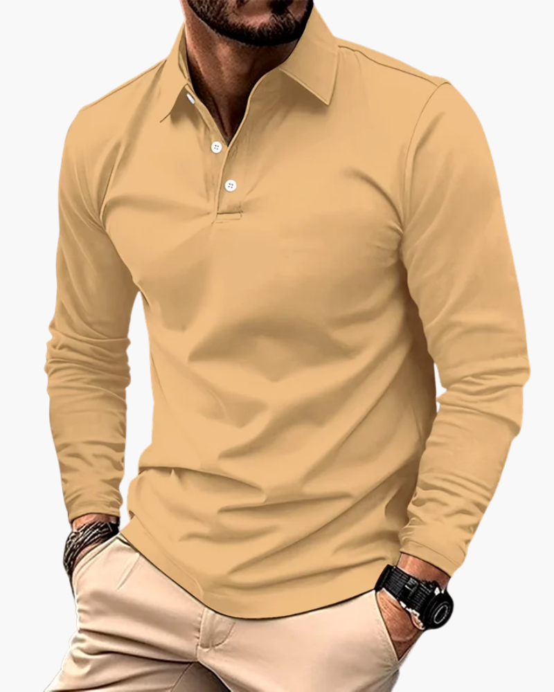 Hombre Polo de Manga Larga | Cuello Clásico & Cierre de Botones | Uso Diario