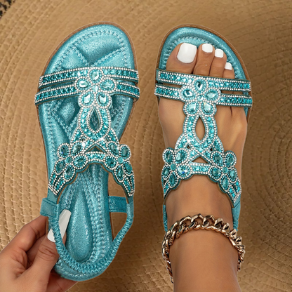Sandalia plana con detalles de strass para mujer | Verano