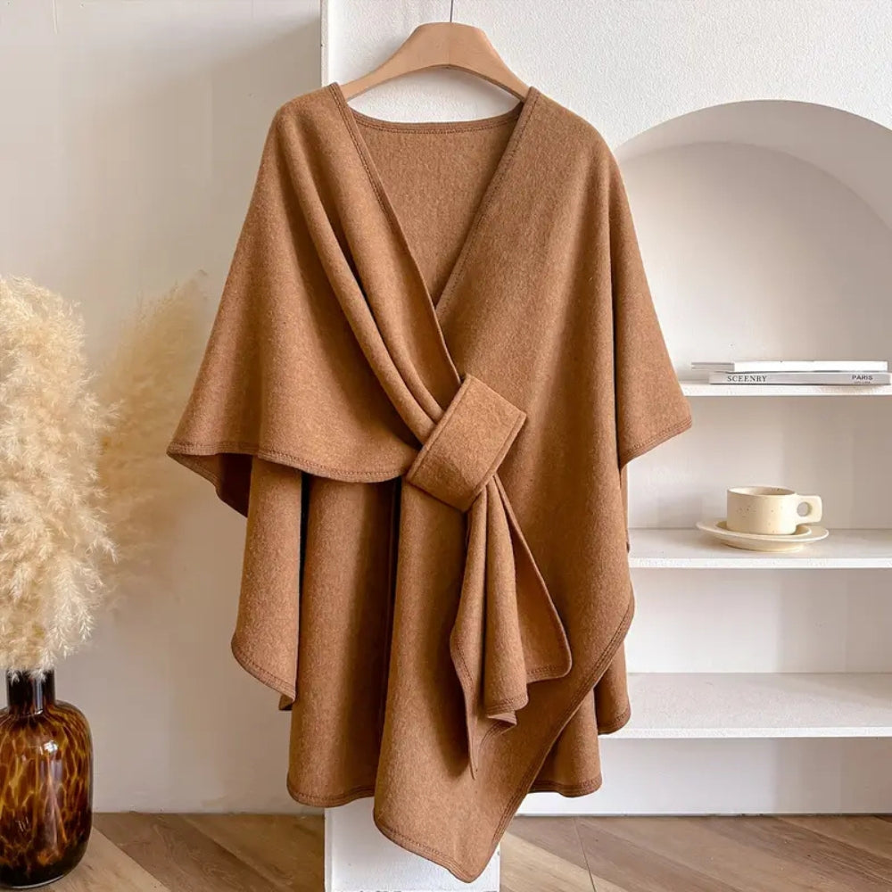 Mujer Poncho Cruzado de Punto | Pasador Lateral & Escote en V | Otoño e Invierno