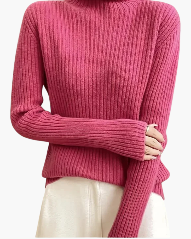 Mujer Jersey de Cuello Alto a Rayas | Orlo Asimétrico & Manga Larga | Otoño e Invierno