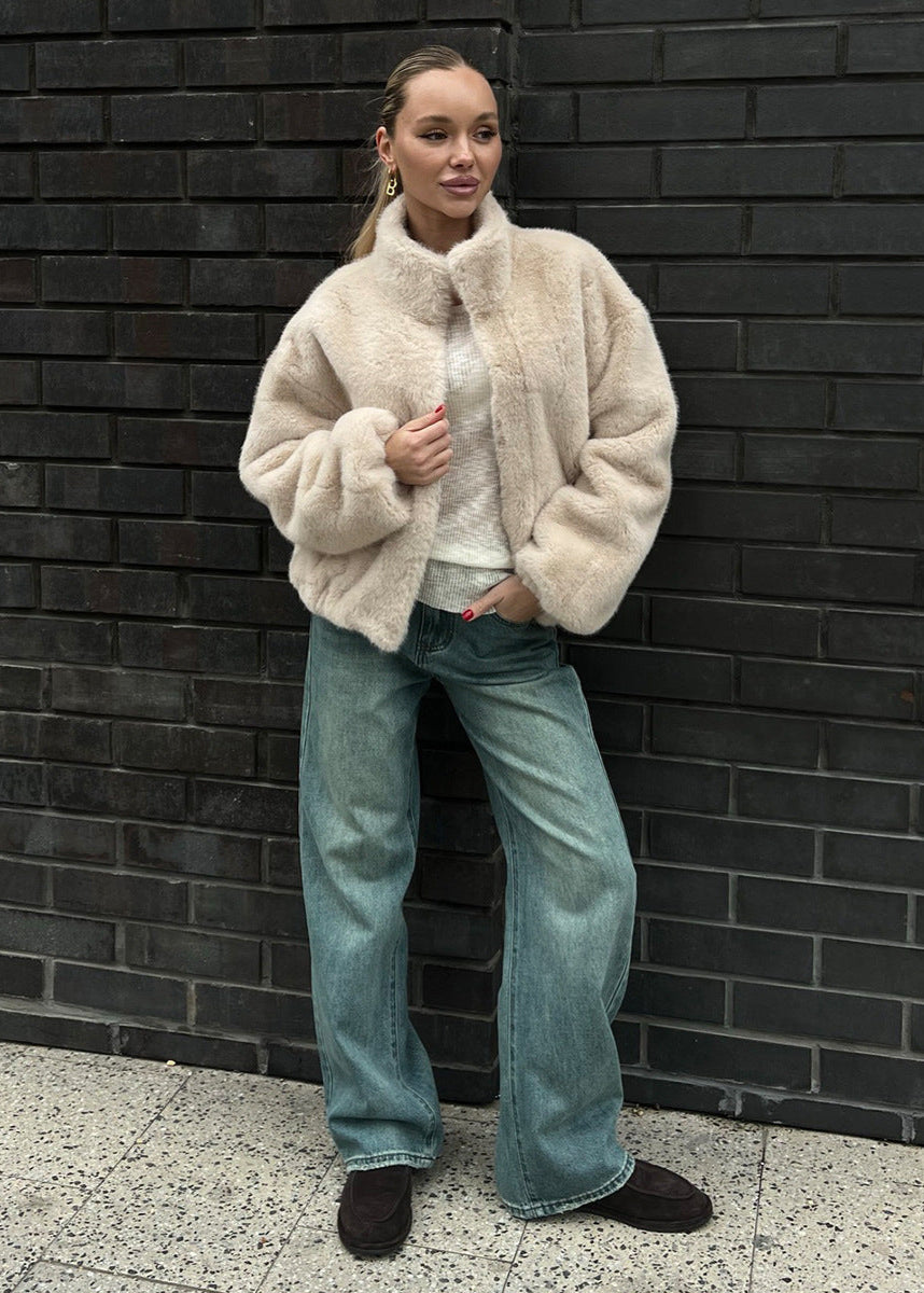 Mujer Chaqueta de Pelo Sintético | Bolsillos Laterales & Cierre Discreto | Otoño e Invierno