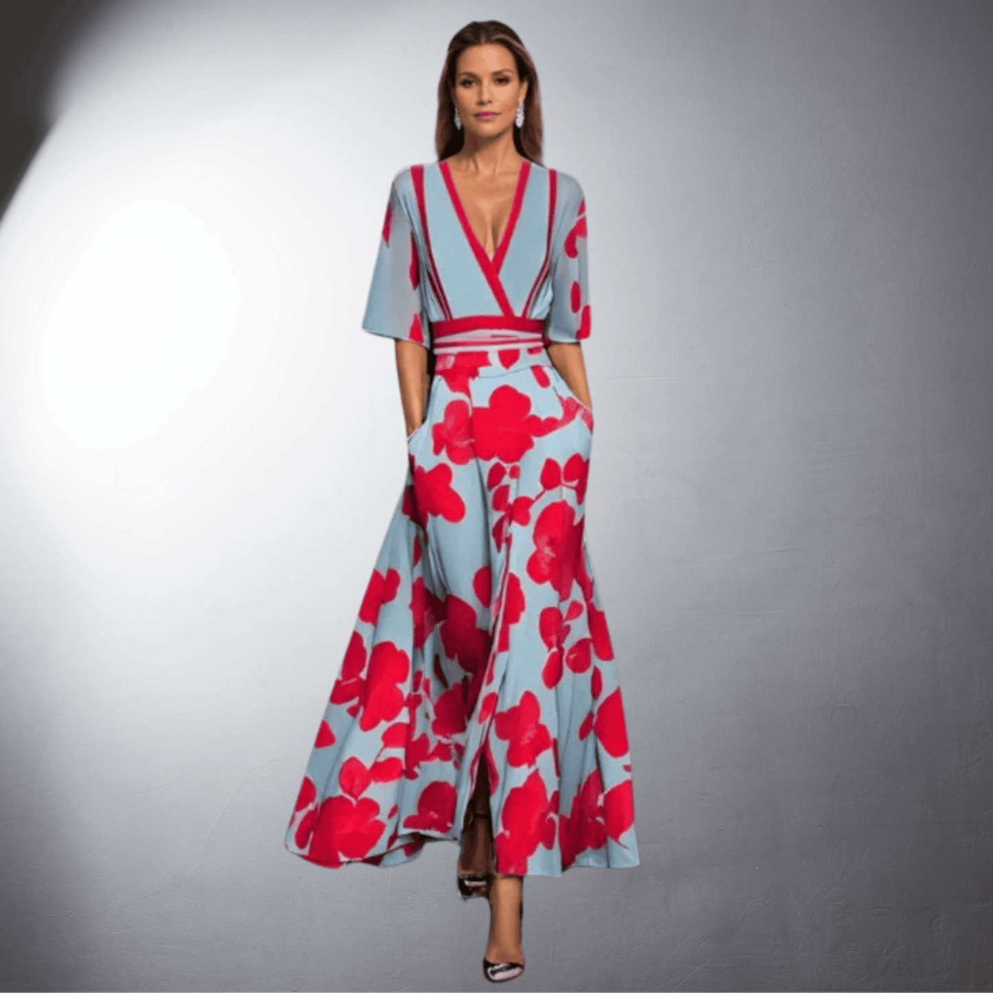 Vestido floral elegante con mangas para mujer | Corte favorecedor