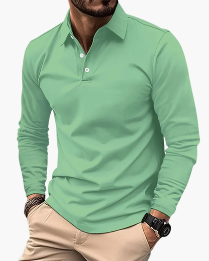 Hombre Polo de Manga Larga | Cuello Clásico & Cierre de Botones | Uso Diario