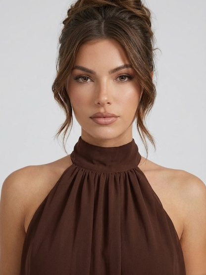 Minivestido con cuello halter y espalda descubierta | Volantes escalonados