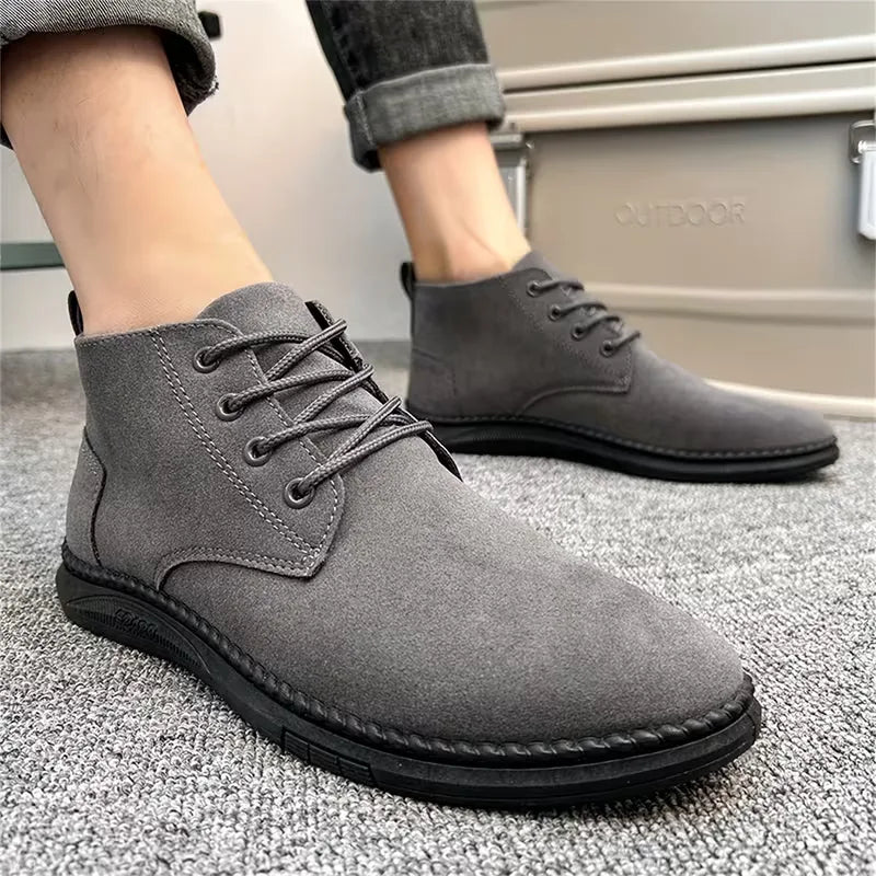 Hombre Botines de Antelina | Cierre de Cordones & Suela de Goma | Uso Diario