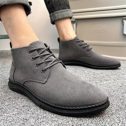 Hombre Botines de Antelina | Cierre de Cordones & Suela de Goma | Uso Diario