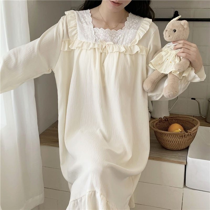Camicia da notte lunga vittoriana con pizzo floreale | Cotone bianco da donna