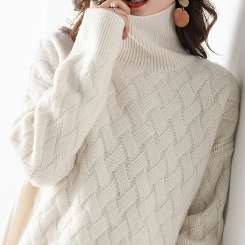 Mujer Jersey de Cuello Alto de Punto Trenzado | Corte Holgado & Manga Larga | Otoño e Invierno