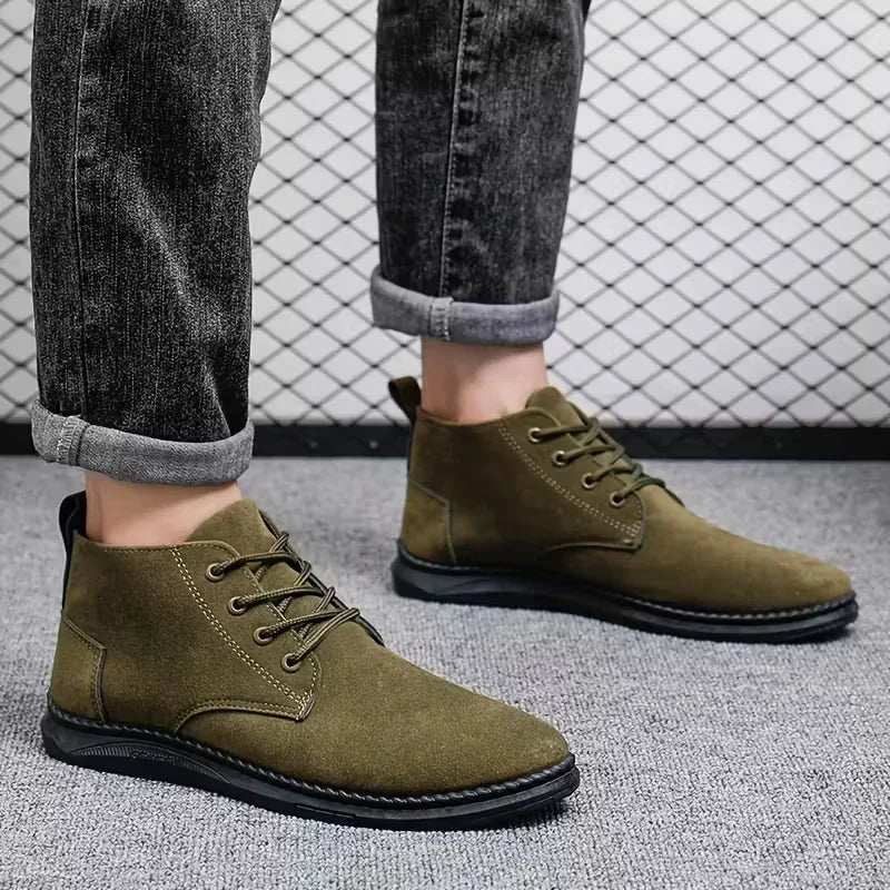 Hombre Botines de Antelina | Cierre de Cordones & Suela de Goma | Uso Diario
