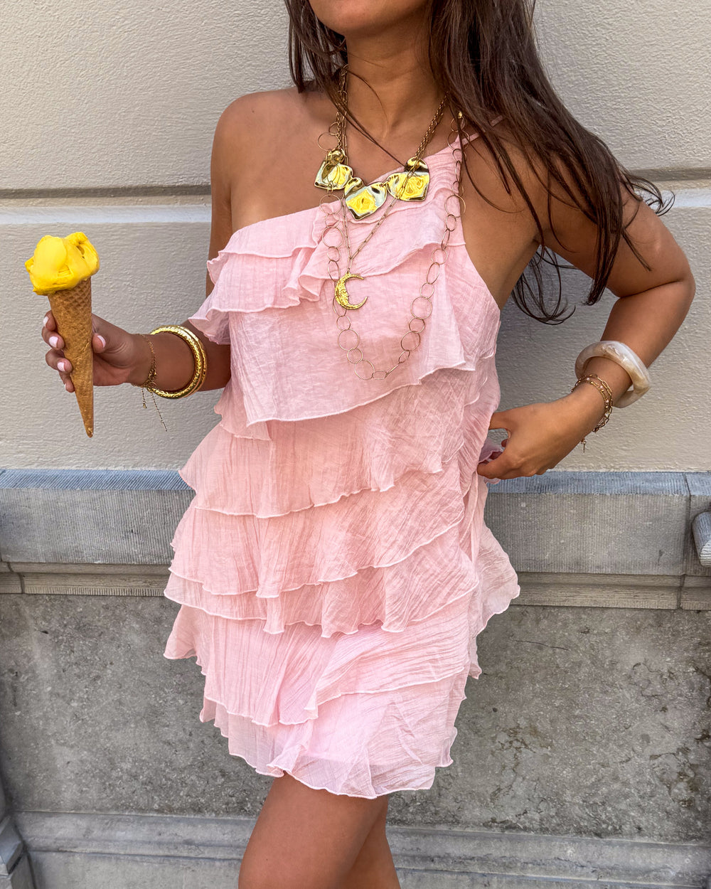 Minivestido asimétrico con volantes para mujer | Tirante único de verano