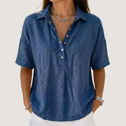 Camisa informal con cuello abotonado para mujer | Tejido ligero y transpirable