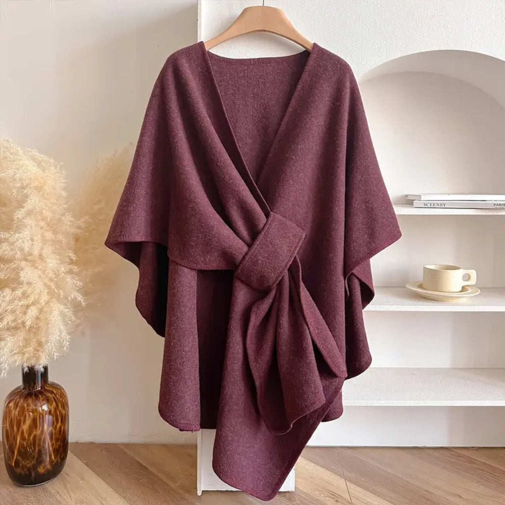 Mujer Poncho Cruzado de Punto | Pasador Lateral & Escote en V | Otoño e Invierno