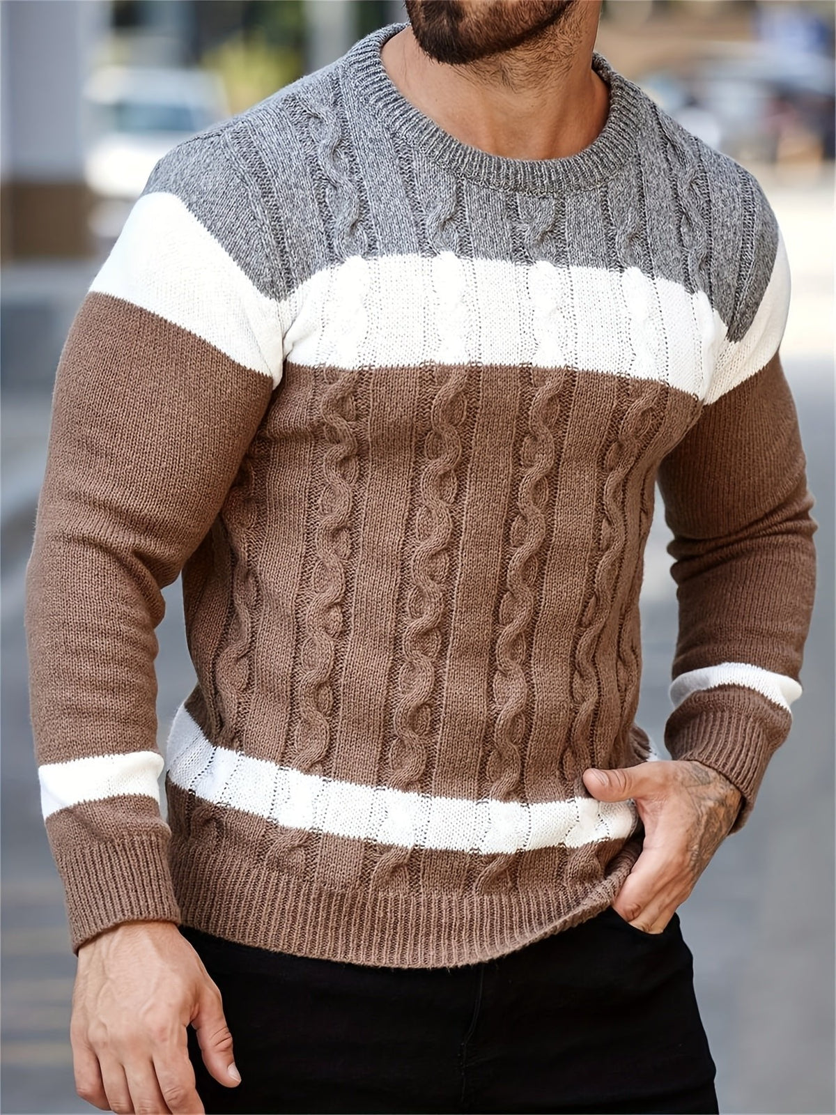 Hombre Jersey de Punto Color Block | Corte Holgado & Diseño Combinable | Uso Diario