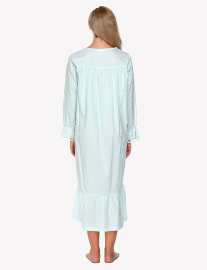 Camisón largo victoriano con encaje floral | Algodón blanco para mujer