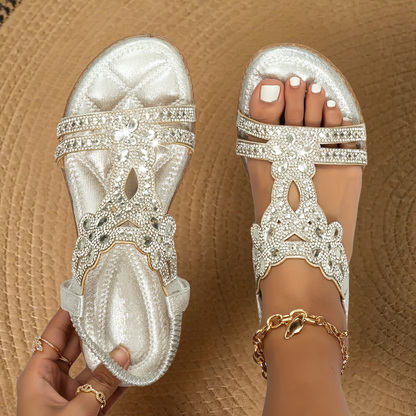 Sandalia plana con detalles de strass para mujer | Verano