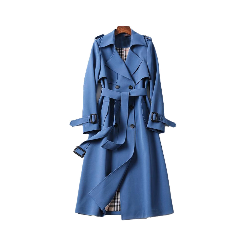 Mujer Gabardina Larga | Doble Botonadura & Forro Estampado | Invierno