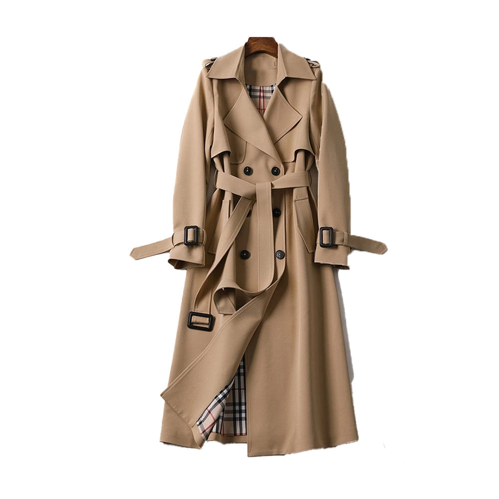 Mujer Gabardina Larga | Doble Botonadura & Forro Estampado | Invierno
