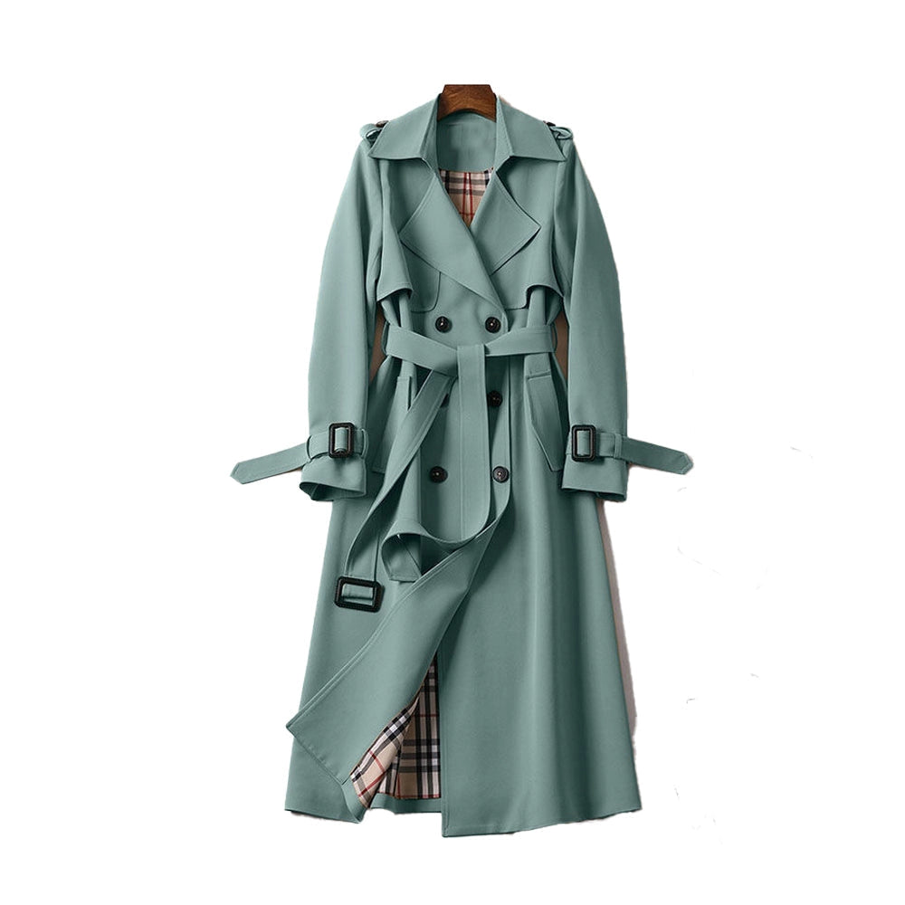 Mujer Gabardina Larga | Doble Botonadura & Forro Estampado | Invierno