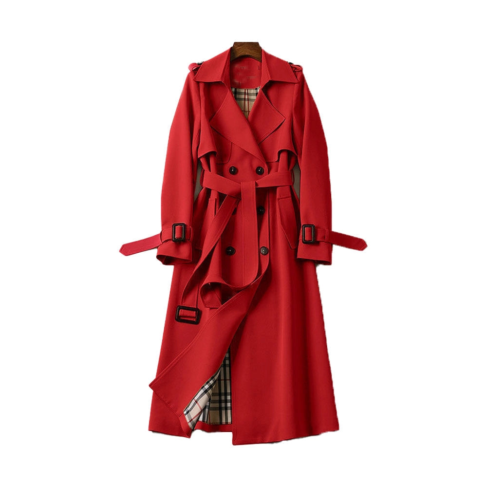 Mujer Gabardina Larga | Doble Botonadura & Forro Estampado | Invierno