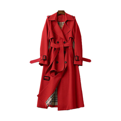 Mujer Gabardina Larga | Doble Botonadura & Forro Estampado | Invierno