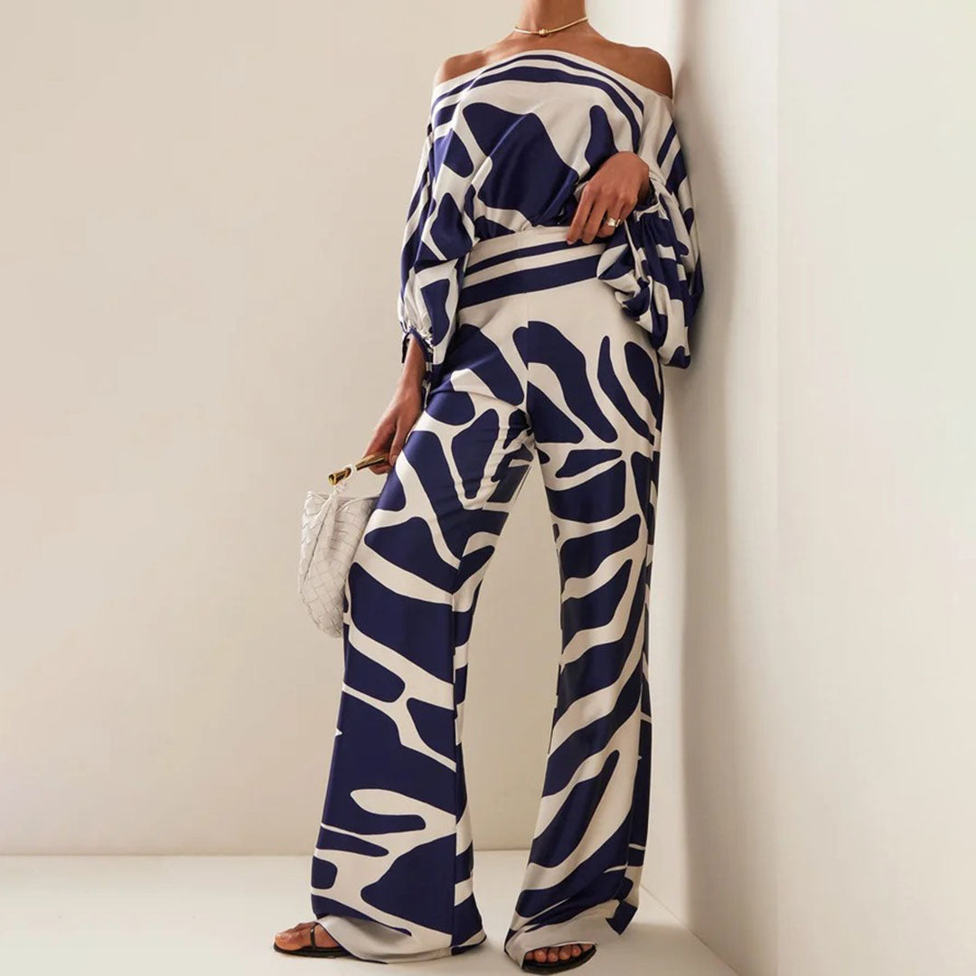 Conjunto elegante de verano con mangas farol | Estampado llamativo