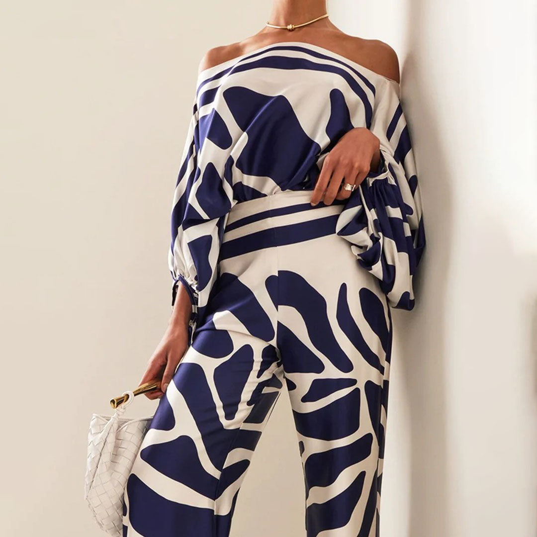 Conjunto elegante de verano con mangas farol | Estampado llamativo