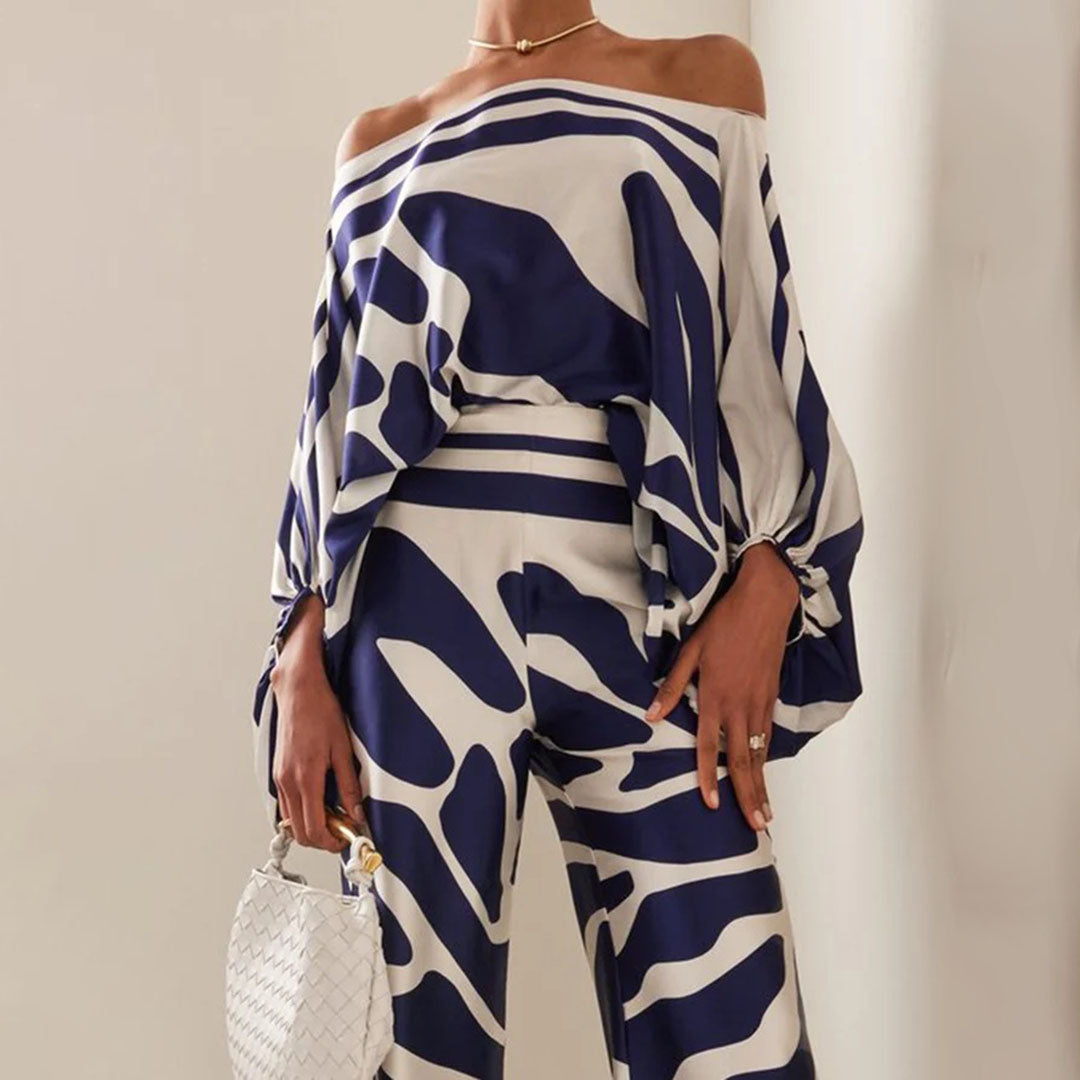 Conjunto elegante de verano con mangas farol | Estampado llamativo