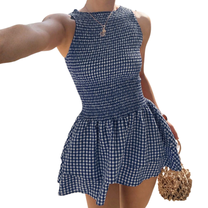 Vestido de cuadros con hombros descubiertos para mujer | Mangas abullonadas