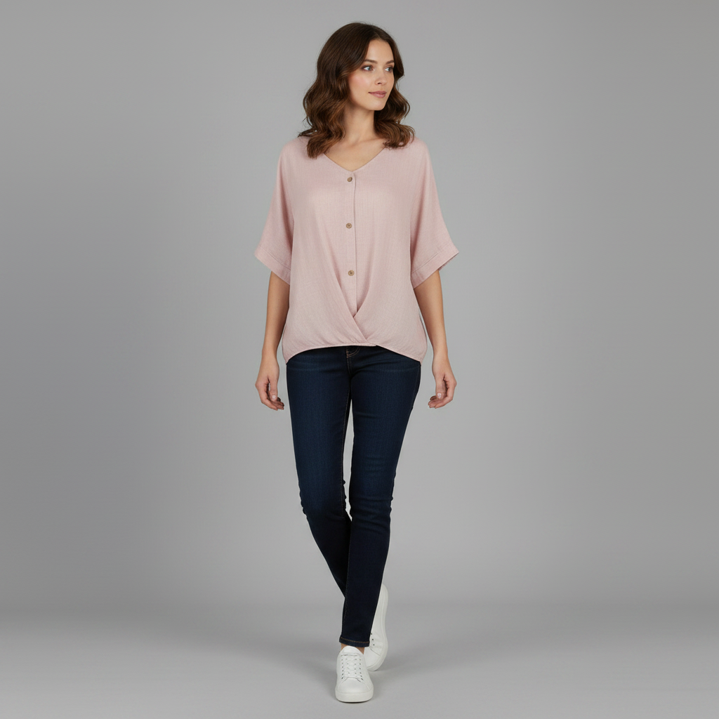 Blusa de mujer con escote en pico y mangas largas