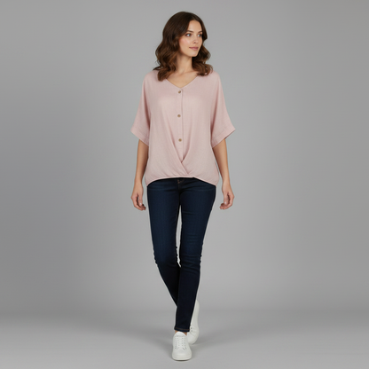 Blusa de mujer con escote en pico y mangas largas