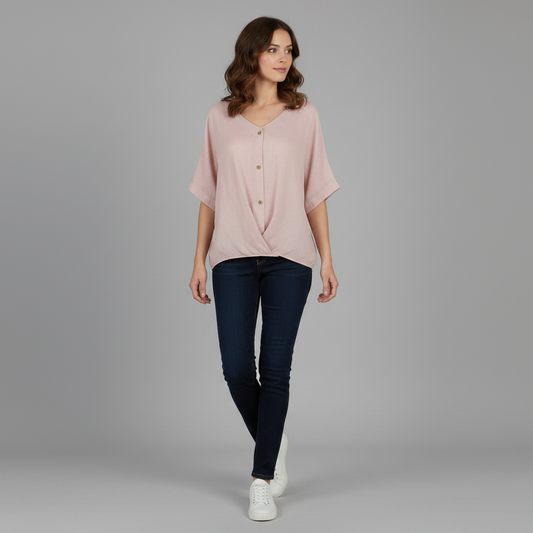 Blusa de mujer con escote en pico y mangas largas