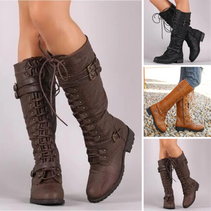 Mujer Botas con Cordones y Hebilla | Suela Antideslizante & Diseño Plano | Otoño e Invierno