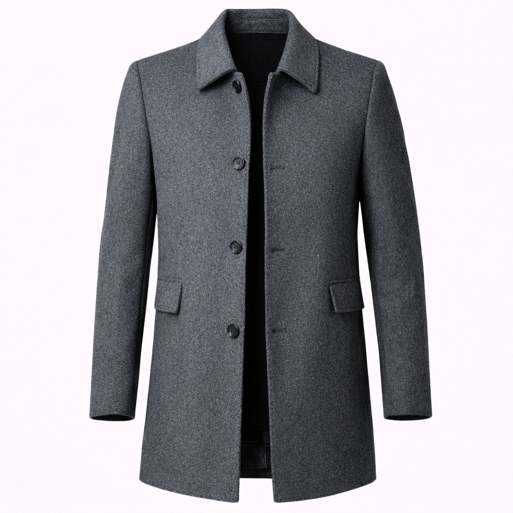 Hombre Abrigo Clásico de Lana | Cierre de Botones & Cuello Clásico | Otoño e Invierno