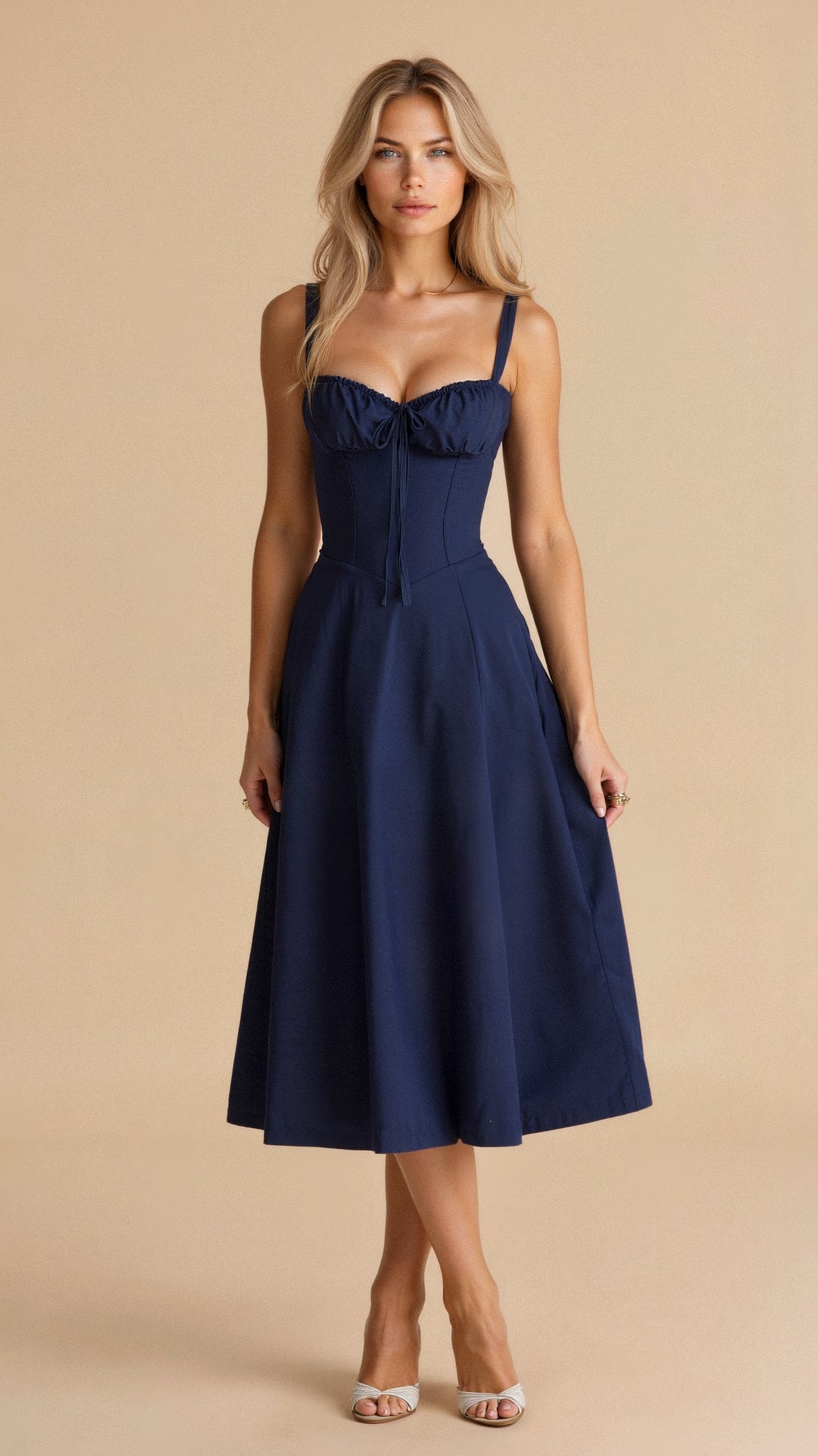 Vestido midi floral con corsé para mujer | Tejido vaporoso de verano