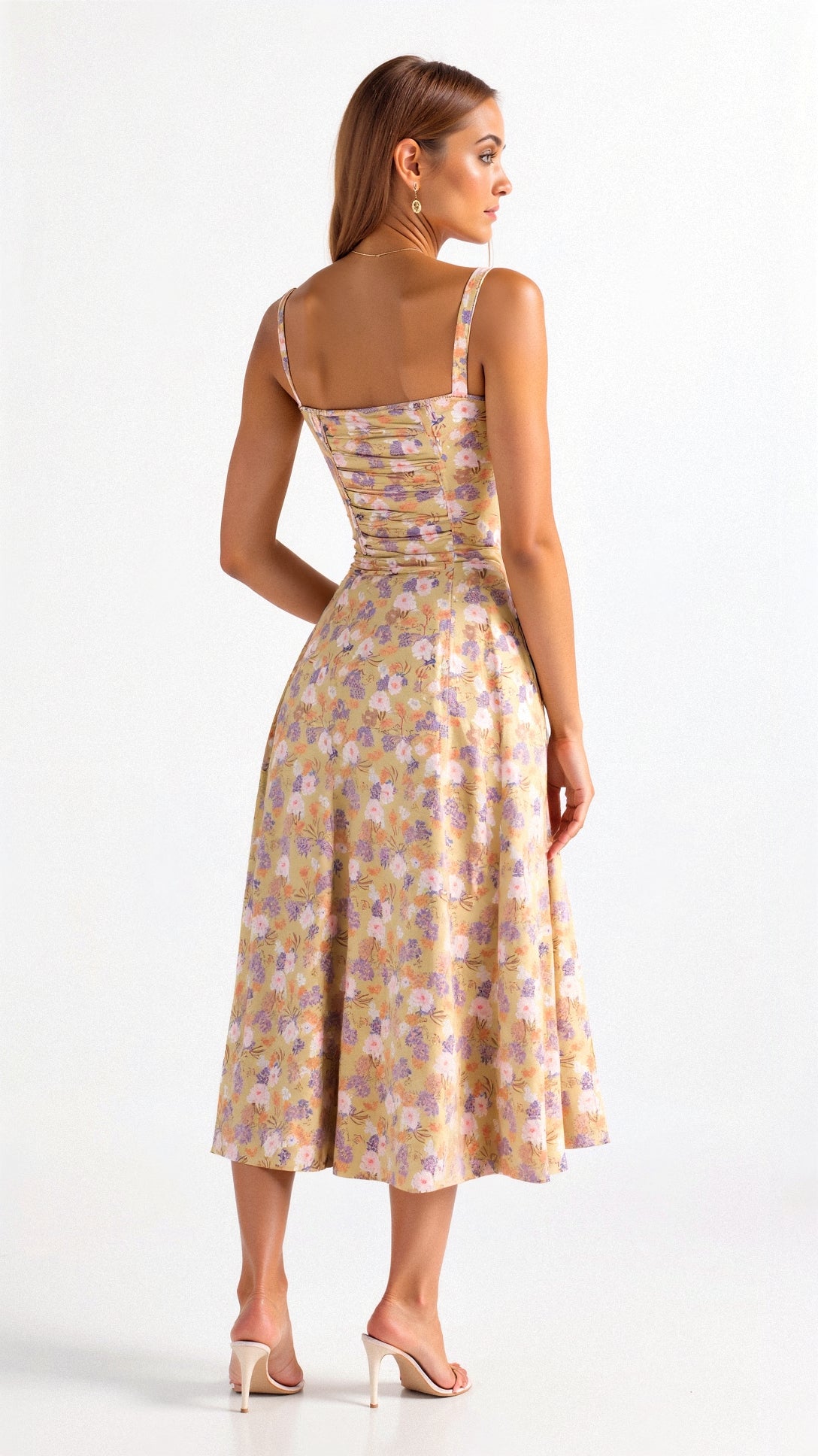 Vestido midi floral con corsé para mujer | Tejido vaporoso de verano