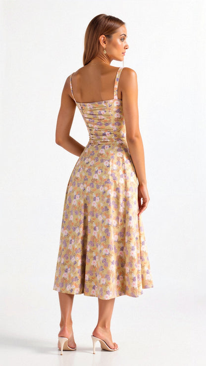Vestido midi floral con corsé para mujer | Tejido vaporoso de verano