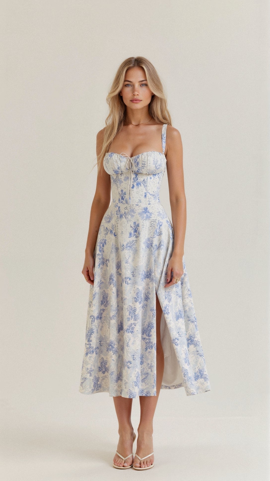 Vestido midi floral con corsé para mujer | Tejido vaporoso de verano