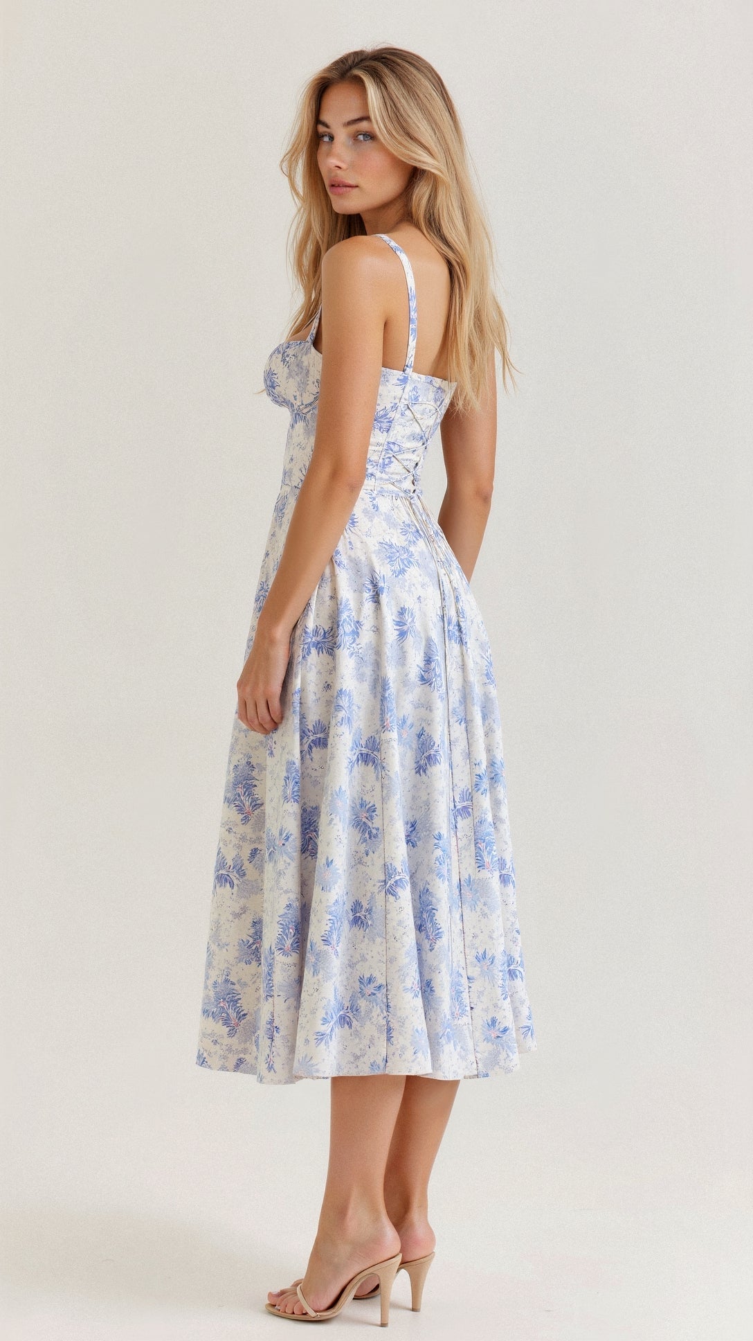 Vestido midi floral con corsé para mujer | Tejido vaporoso de verano