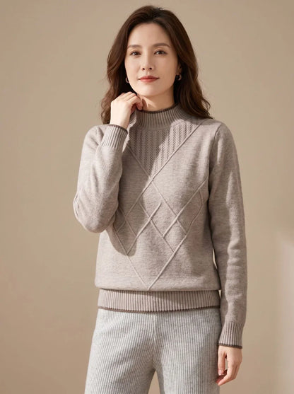 Mujer Jersey de Punto con Cuello Perkins | Estampado de Rombos & Manga Larga | Otoño e Invierno