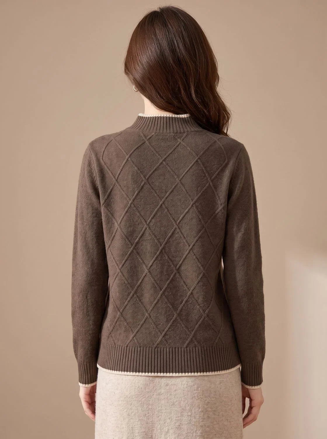 Mujer Jersey de Punto con Cuello Perkins | Estampado de Rombos & Manga Larga | Otoño e Invierno