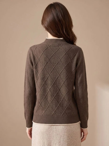 Mujer Jersey de Punto con Cuello Perkins | Estampado de Rombos & Manga Larga | Otoño e Invierno