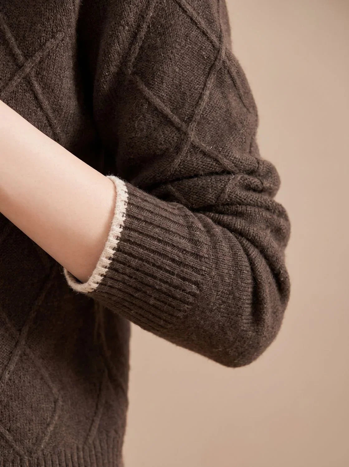 Mujer Jersey de Punto con Cuello Perkins | Estampado de Rombos & Manga Larga | Otoño e Invierno