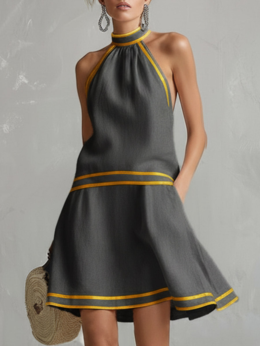 Elegante minivestido con escote halter | Mezcla de algodón y lino