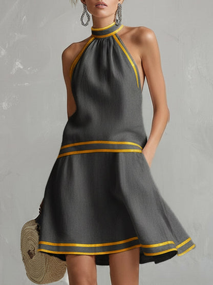 Elegante minivestido con escote halter | Mezcla de algodón y lino