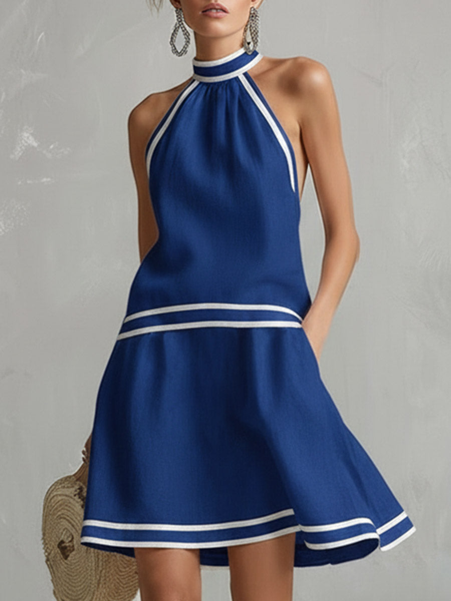 Elegante minivestido con escote halter | Mezcla de algodón y lino