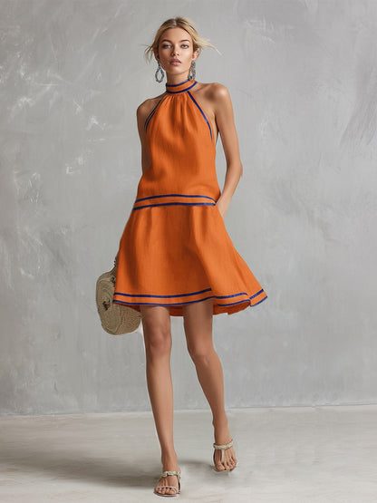Elegante minivestido con escote halter | Mezcla de algodón y lino