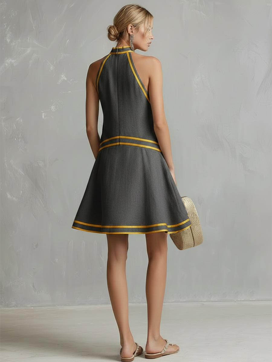 Elegante minivestido con escote halter | Mezcla de algodón y lino