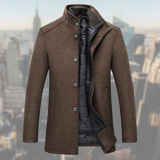 Hombre Chaqueta de Invierno | Cierre de Botones & Cuello Alto | Otoño e Invierno