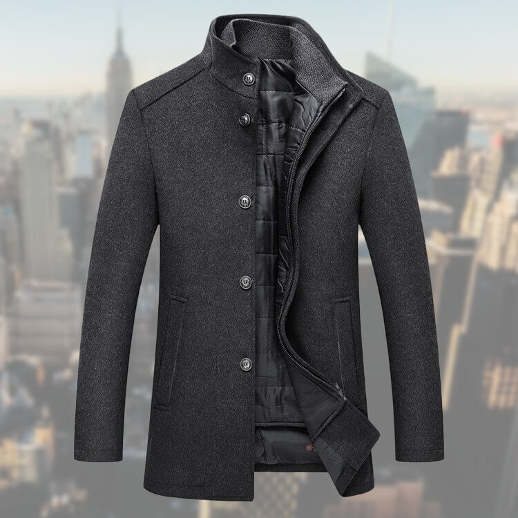 Hombre Chaqueta de Invierno | Cierre de Botones & Cuello Alto | Otoño e Invierno