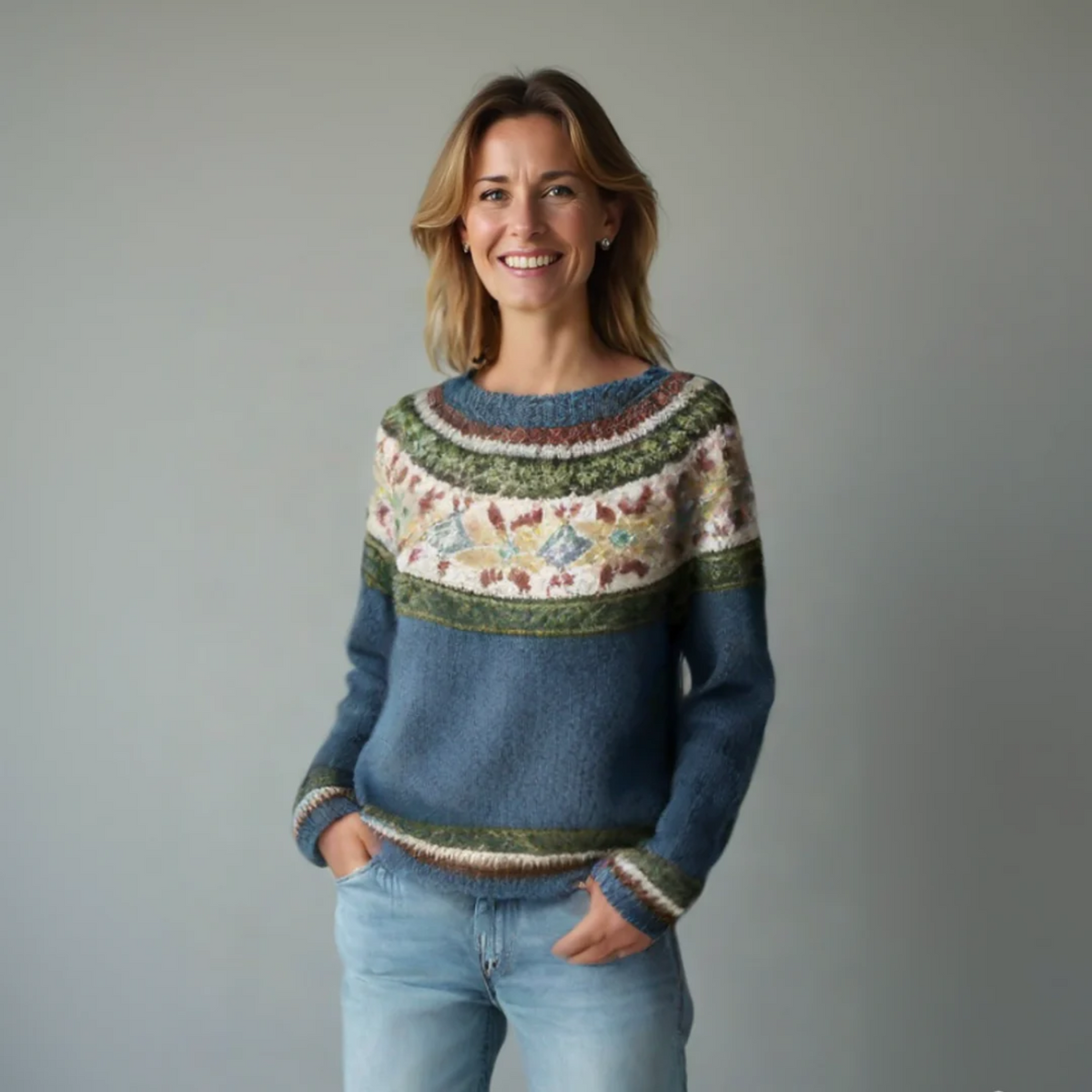 Mujer Jersey de Punto | Cuello Barco & Estampado Nórdico | Otoño e Invierno